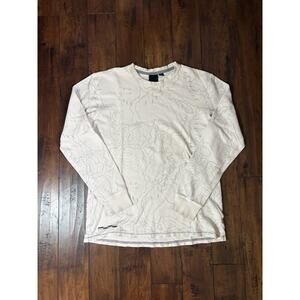 Anchor Blue Waffle Knit Thermal Mens XXL Topography AOP Graphic Y2K Skater White